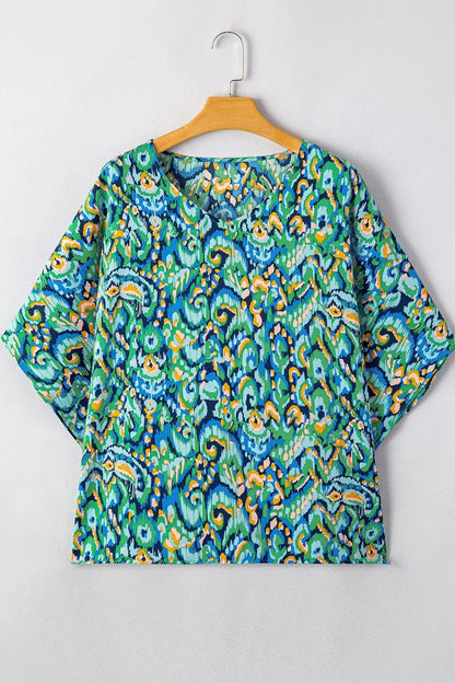 Abstract Print V Neck Half Sleeve Loose Fit Blouse – Turquoise for Shopify Collective (4 view)