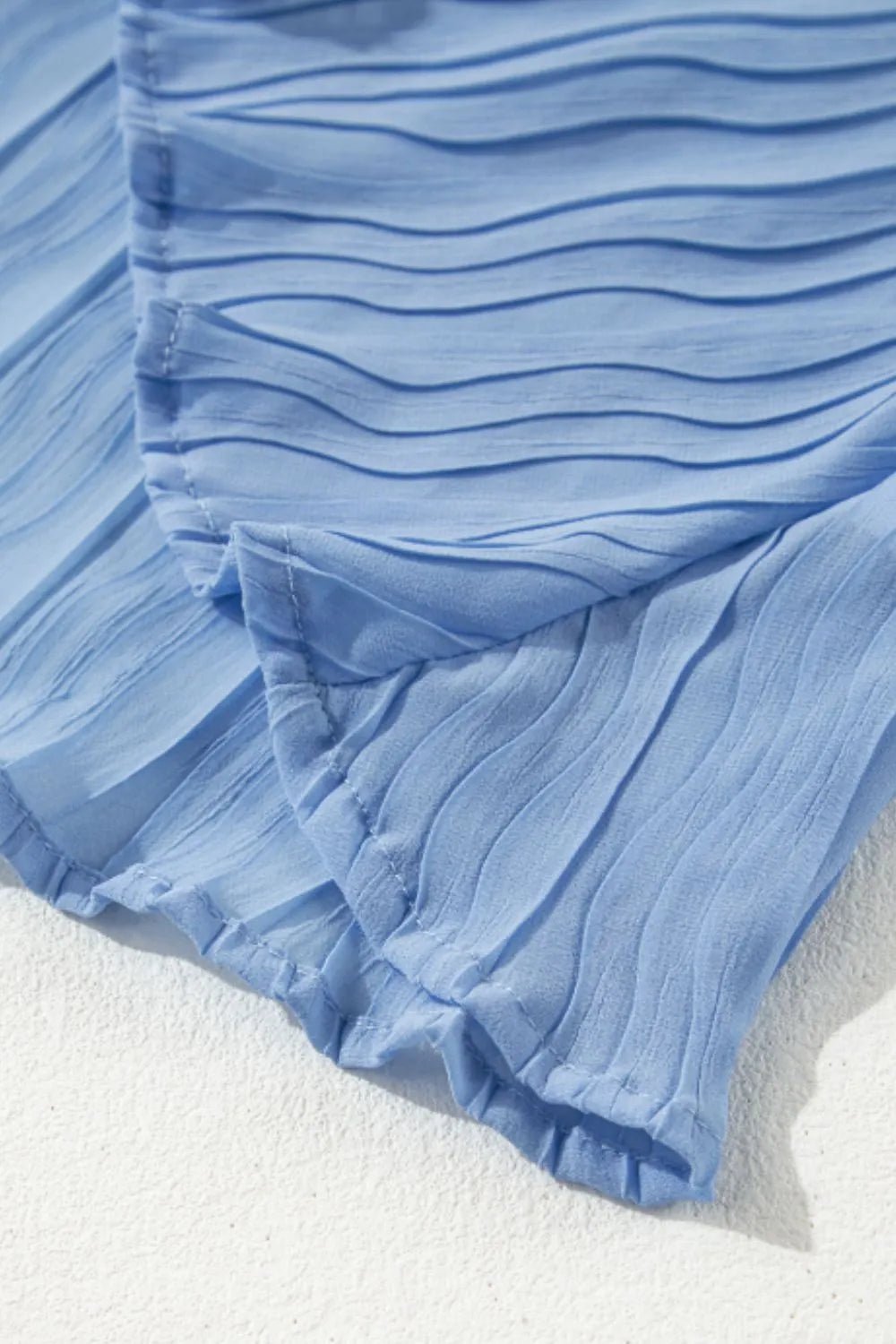 Textured Pleated Tied Mock Neck Flowy Tank Top – Dusty Blue for Shopify Collective (10 view)