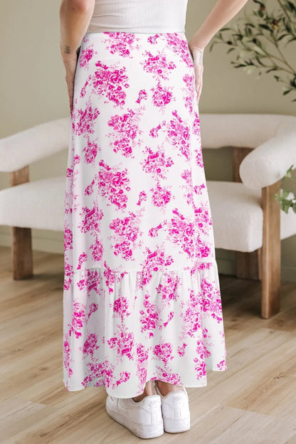 Boho Floral High Waist Ruffle Split Maxi Skirt – Pink for Shopify Collective (4 view)