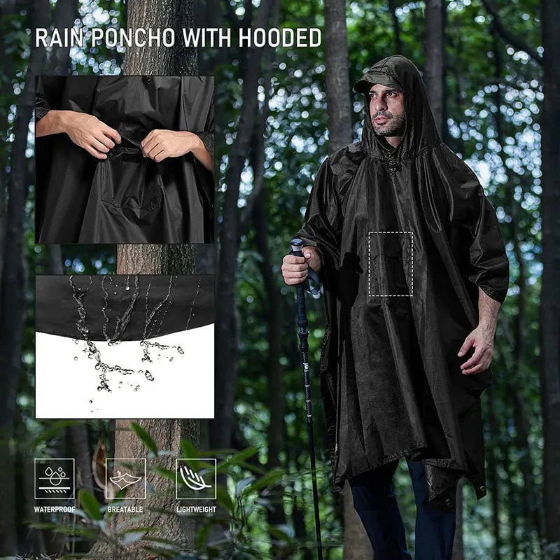 3 - in - 1 Military Rain Poncho – Waterproof Hooded Raincoat, Tent & Groundsheet | Camping & Survival Gear – Army green rain gear for extendedship (7 view)