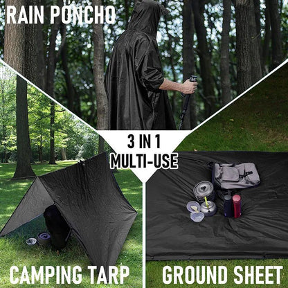 3 - in - 1 Military Rain Poncho – Waterproof Hooded Raincoat, Tent & Groundsheet | Camping & Survival Gear – Army green rain gear for extendedship (8 view)