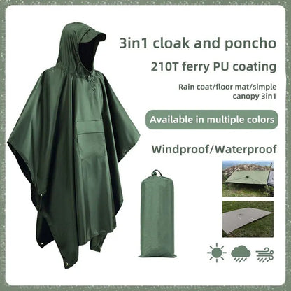3 - in - 1 Military Rain Poncho – Waterproof Hooded Raincoat, Tent & Groundsheet | Camping & Survival Gear – Army green rain gear for extendedship (9 view)