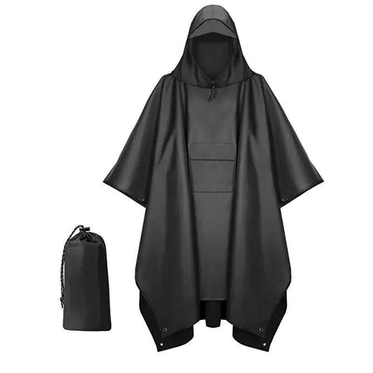 3 - in - 1 Military Rain Poncho – Waterproof Hooded Raincoat, Tent & Groundsheet | Camping & Survival Gear – Black rain gear for extendedship (1 view)