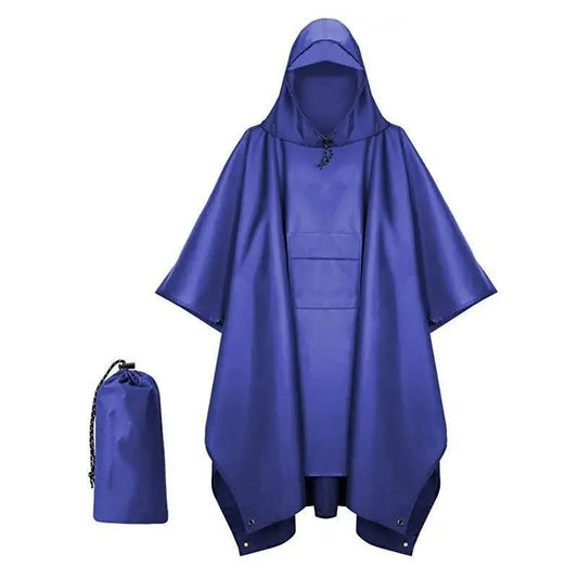 3 - in - 1 Military Rain Poncho – Waterproof Hooded Raincoat, Tent & Groundsheet | Camping & Survival Gear – Blue rain gear for extendedship (2 view)