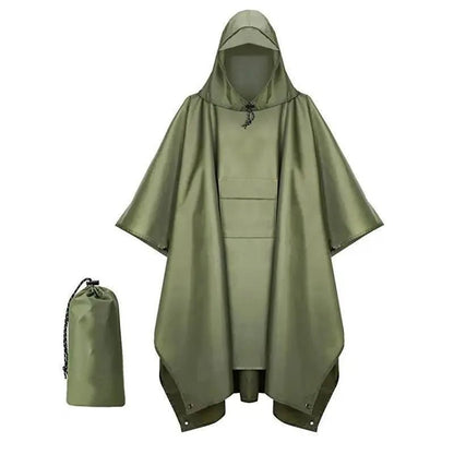 3 - in - 1 Military Rain Poncho – Waterproof Hooded Raincoat, Tent & Groundsheet | Camping & Survival Gear – Army green rain gear for extendedship (3 view)
