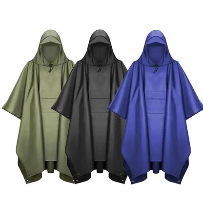 3 - in - 1 Military Rain Poncho – Waterproof Hooded Raincoat, Tent & Groundsheet | Camping & Survival Gear – Army green rain gear for extendedship (4 view)