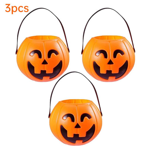 3 - Pack Halloween Pumpkin Buckets – 7" Trick - or - Treat Candy Holders | Jack O’ Lantern Party Decor – Large Pumpkin for Candy Storage (1 view)