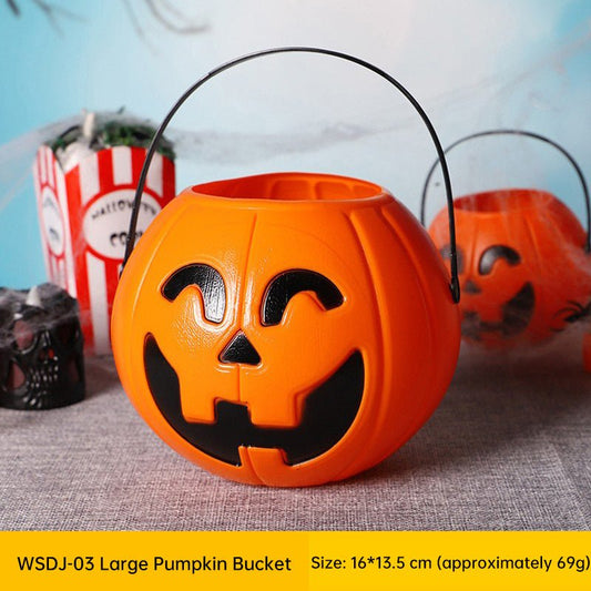 3 - Pack Halloween Pumpkin Buckets – 7" Trick - or - Treat Candy Holders | Jack O’ Lantern Party Decor – Large Pumpkin for Candy Storage (2 view)