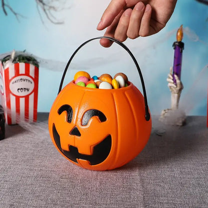 3 - Pack Halloween Pumpkin Buckets – 7" Trick - or - Treat Candy Holders | Jack O’ Lantern Party Decor – Small Pumpkin for Candy Storage (9 view)