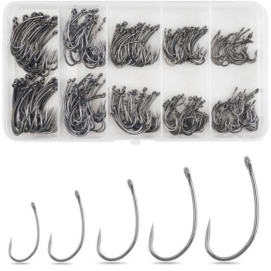 300pcs Barbless Fishing Hooks – Hair Rig Circle Hooks for Carp, Trout & Bass | Freshwater & Saltwater – 300pcs Fishing Hooks Set Fishing Gear for barbless hooks (1 view)