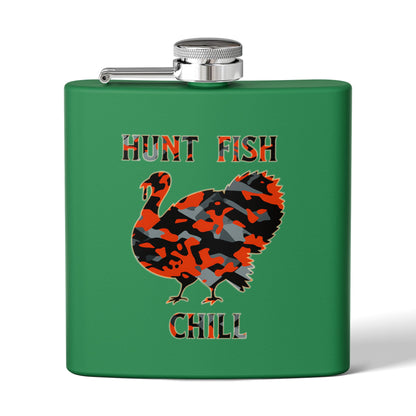 Hunting-Themed Stainless Steel Flask - "Hunt Fish Chill"