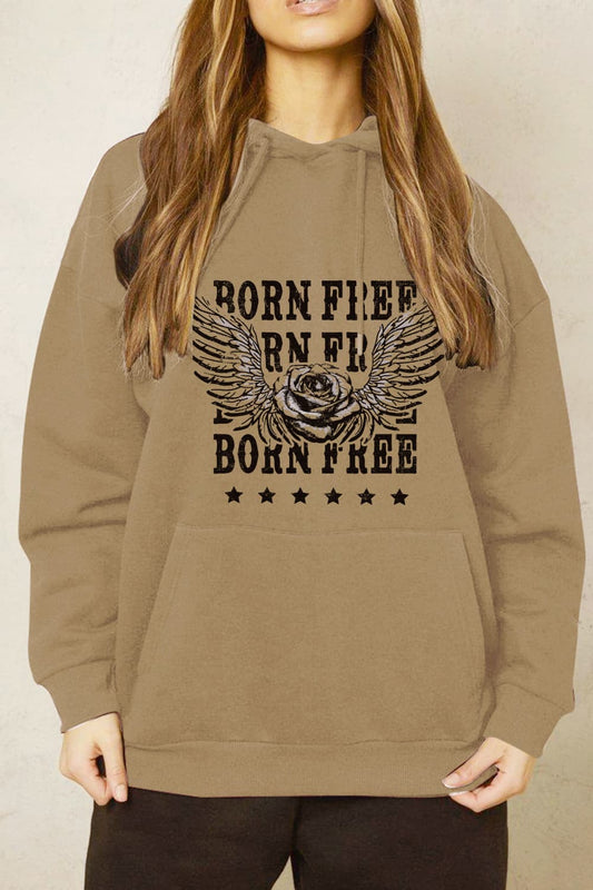 Simply Love Full Size BORN FREE Graphic Hoodie – Taupe Hoodies for Shopify Collective (1 view)