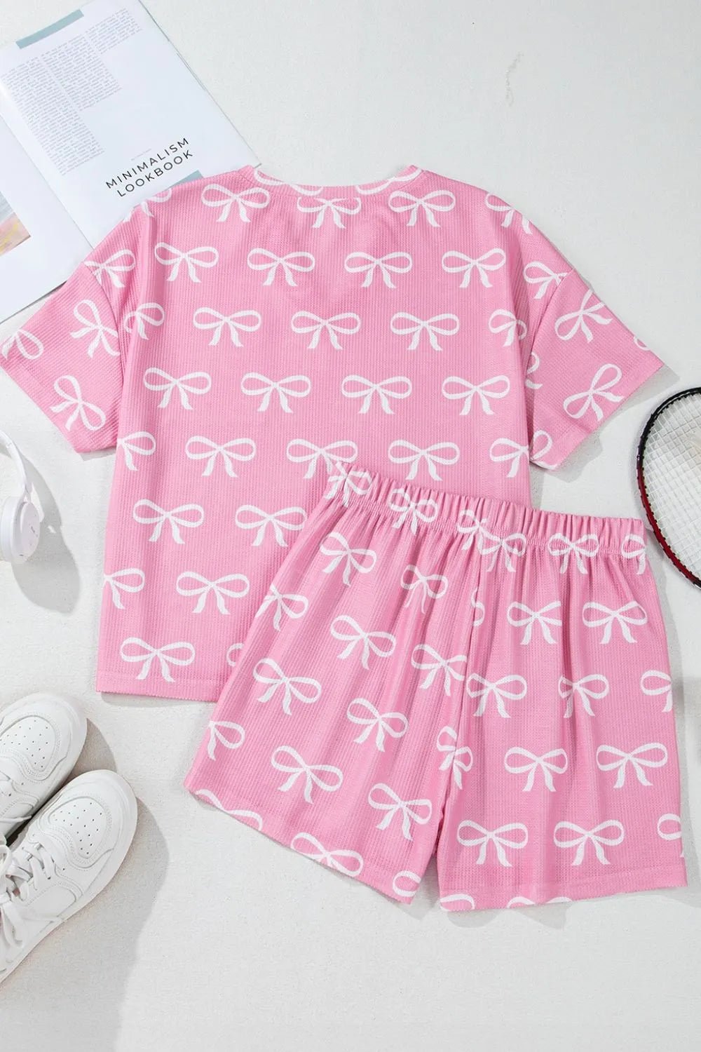 Bowknot Printed Notched T-Shirt and Shorts Set – Pink for Shopify Collective (9 view)