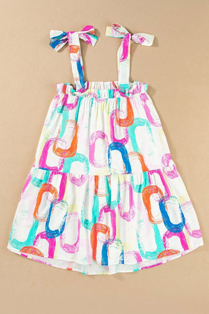 Abstract Print Knotted Straps Ruffled Mini Dress – White for Shopify Collective (3 view)