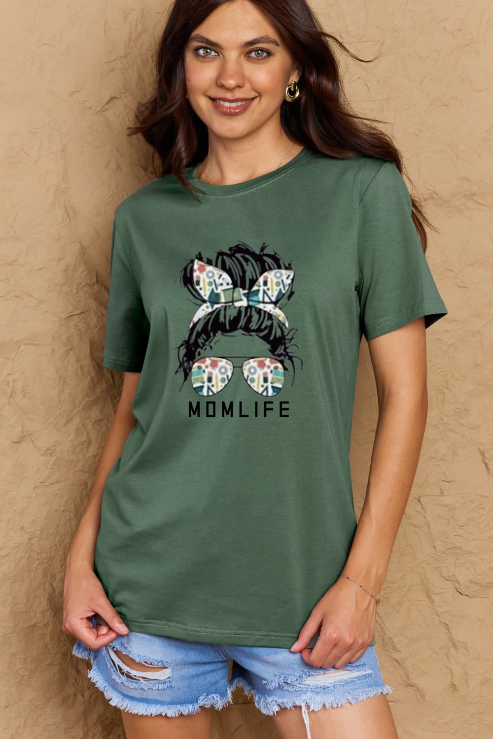 Simply Love Full Size MOM LIFE Graphic Cotton Tee – Green Women's Top for Shopify Collective (20 view)