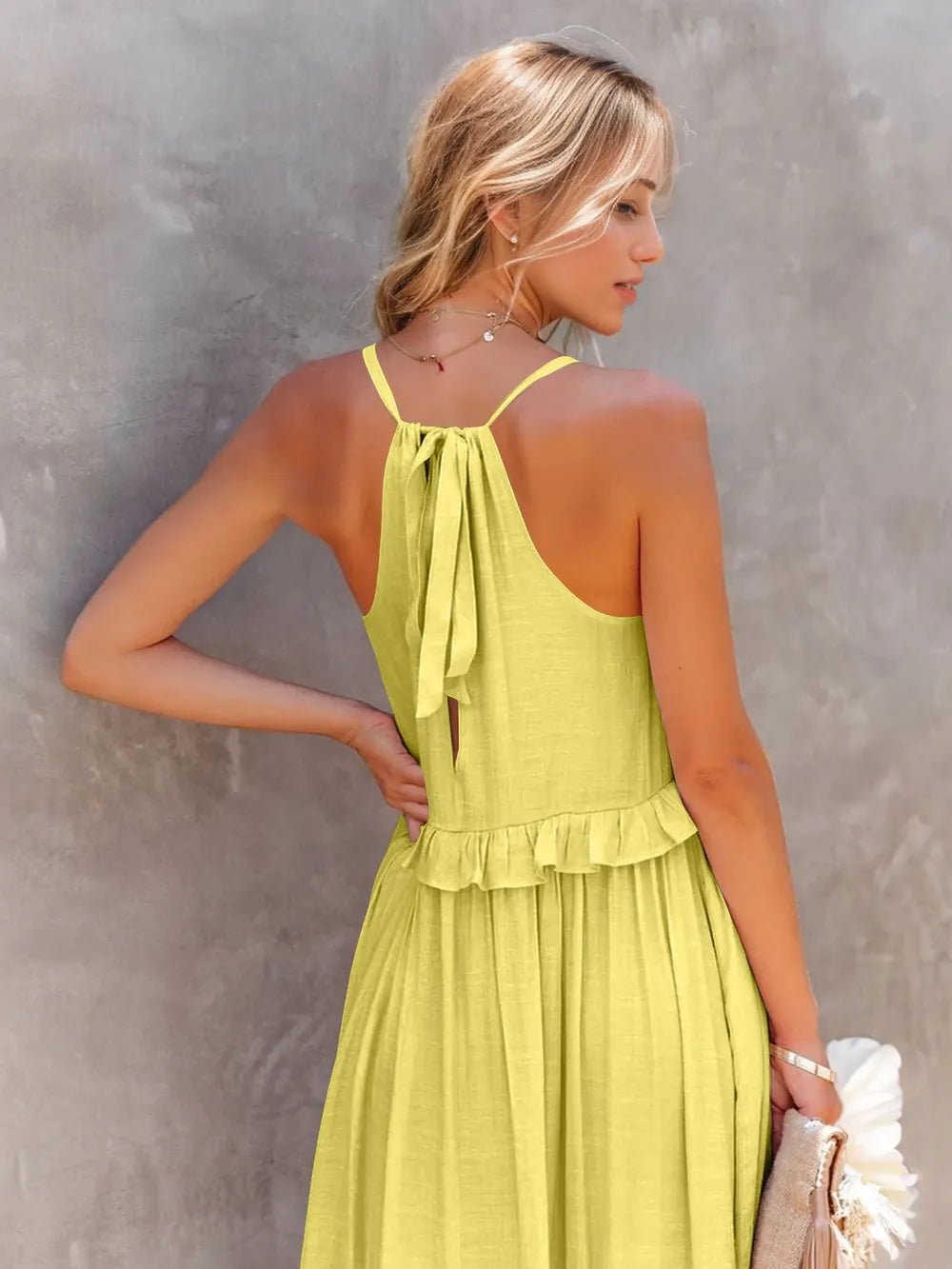 Ruffled Sleeveless Tiered Maxi Dress with Pockets – Chartreuse for Shopify Collective (7 view)