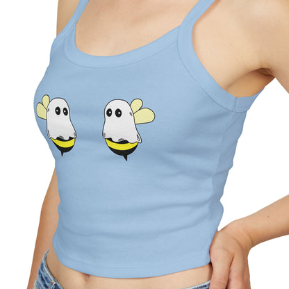 Light blue tank top with cartoon ghost design on a white background