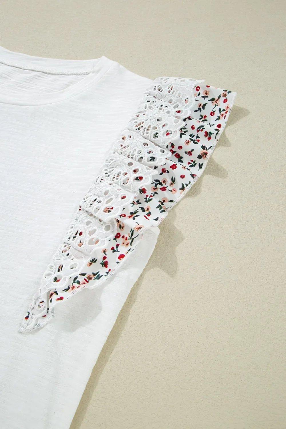 Floral Lace Eyelet Patched Butterfly Sleeve Blouse – White for Shopify Collective (8 view)