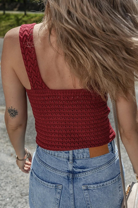 Cable Knit Pointelle Slim Fit V Neck Sweater Vest – Burgundy for Shopify Collective (2 view)