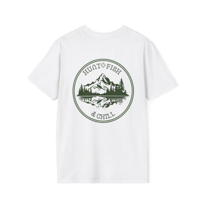 Hunt Fish & Chill T-Shirt – Premium Outdoors Badge Tee | Camping, Fishing, Hunting Apparel Printify