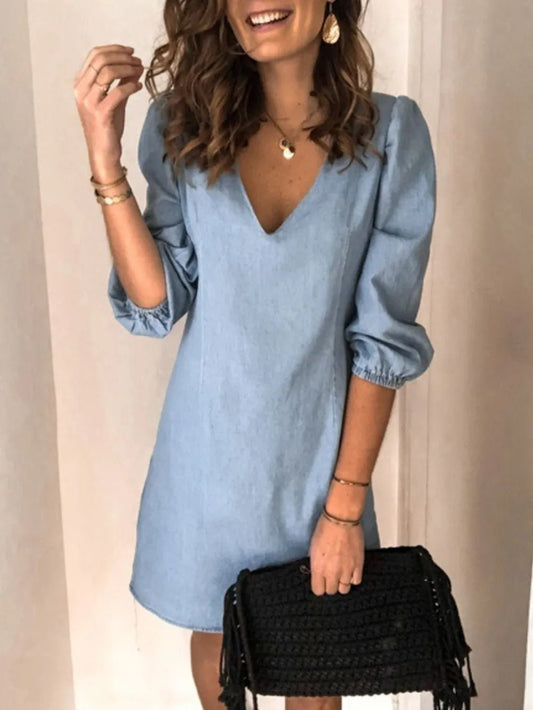 Full Size V - Neck Half Sleeve Dress – Light Blue for Best Sellers (2 view)
