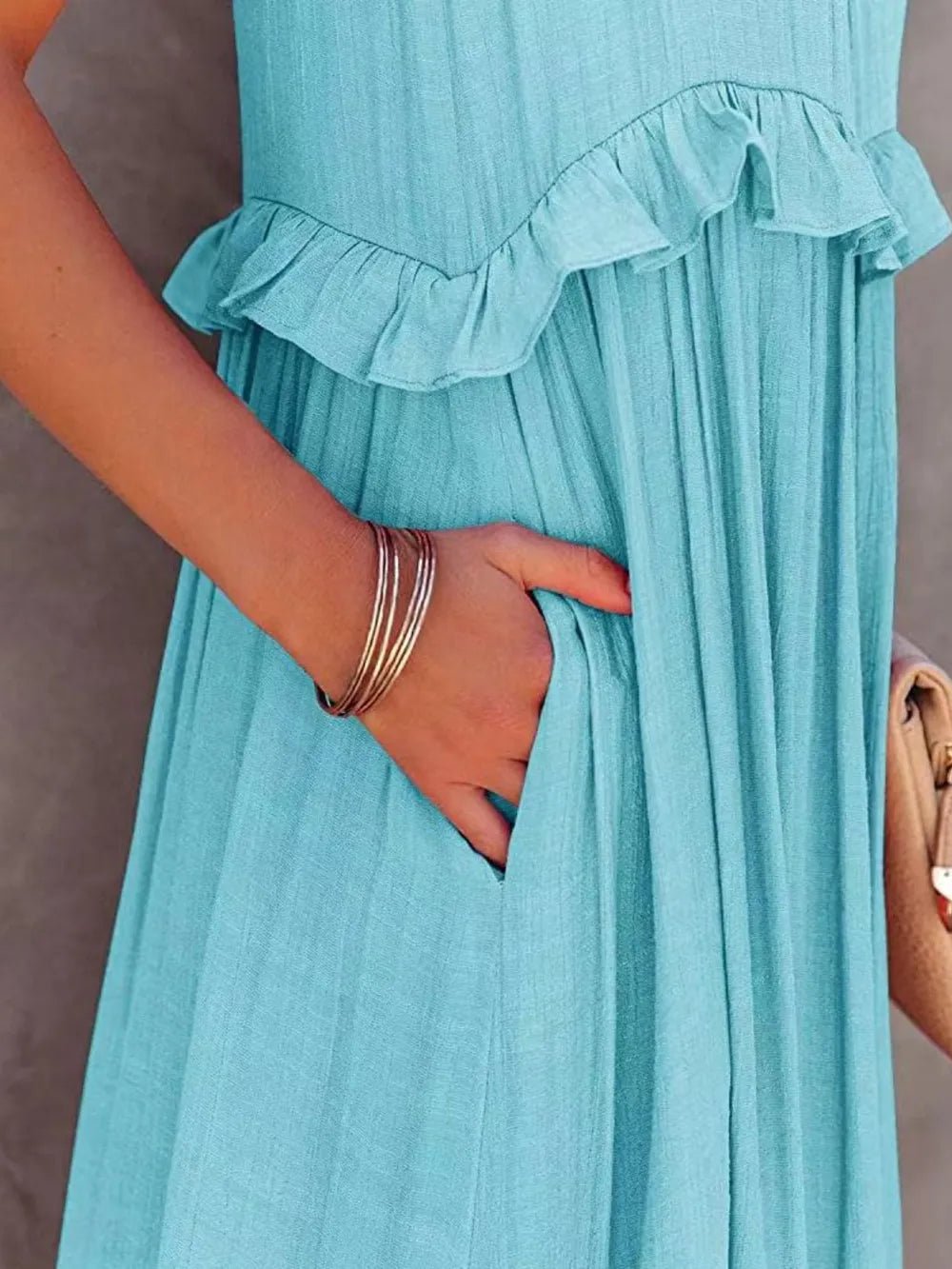Ruffled Sleeveless Tiered Maxi Dress with Pockets – Sky Blue for Shopify Collective (23 view)