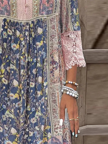 Full Size Lace Detail Printed Three - Quarter Sleeve Dress – Blush Pink for Shopify Collective (2 view)