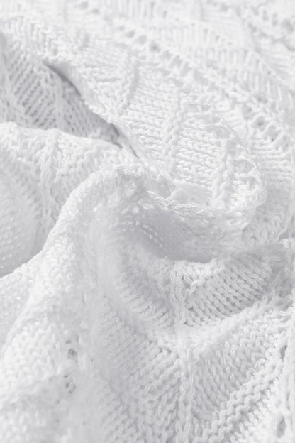Tie Straps Wave Stripes Textured Eyelet Knitted Vest – White by Simply Love
