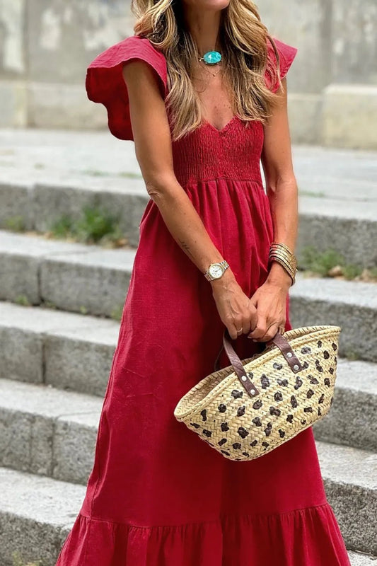 Smocked Tiered Cap Sleeve Maxi Dress – Scarlet Women's Top for Shopify Collective (2 view)