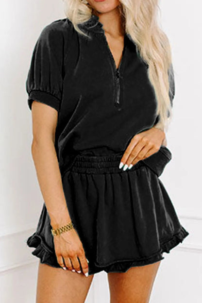 Frill Zip Front Puff Sleeve Top and Skort Set – Black for Shopify Collective (19 view)