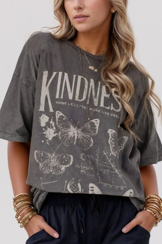 Kindness Butterflies Graphic Mineral Wash Loose Tee – Dark Gray for Shopify Collective (2 view)