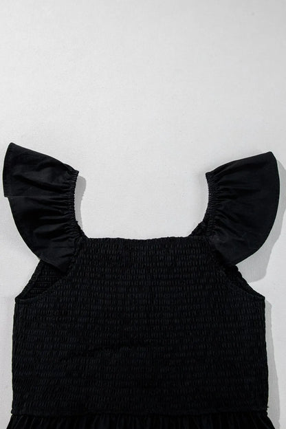 V Neck Ruffled Cap Sleeve Smocked Maxi Dress – Black for Shopify Collective (5 view)