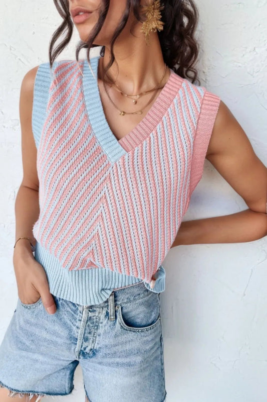V - Neck Contrast Sweater Vest – Blush Pink for Shopify Collective (1 view)