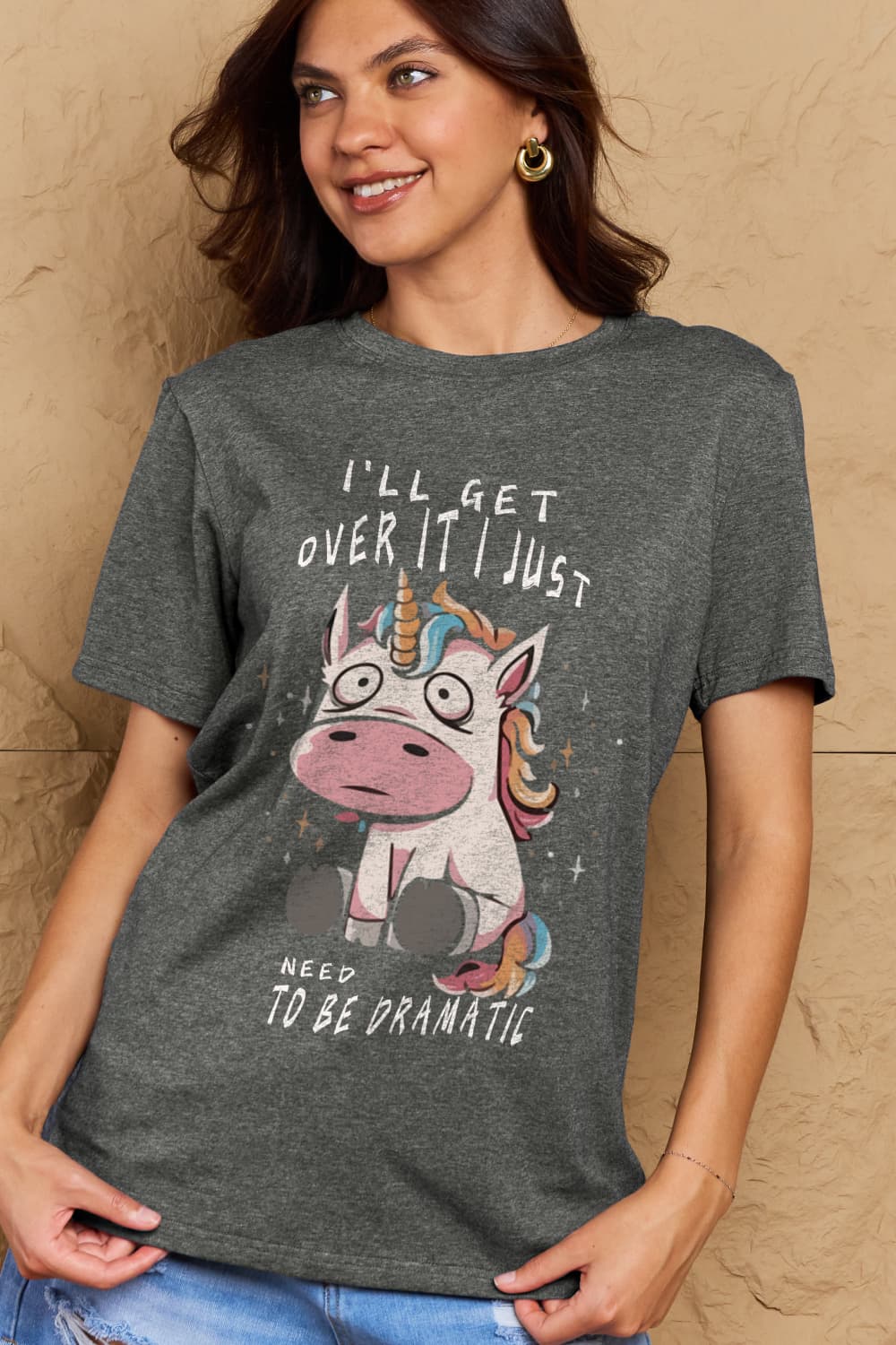 Simply Love Full Size I'LL GET OVER IT I JUST NEED TO BE DRAMATIC Graphic Cotton Tee – Black by Simply Love