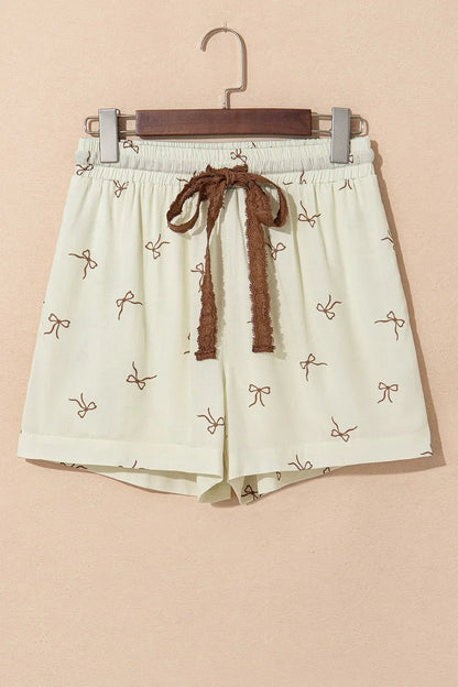 Bow Print Lace Drawstring Casual Shorts – Cream Bottoms for Shopify Collective (3 view)