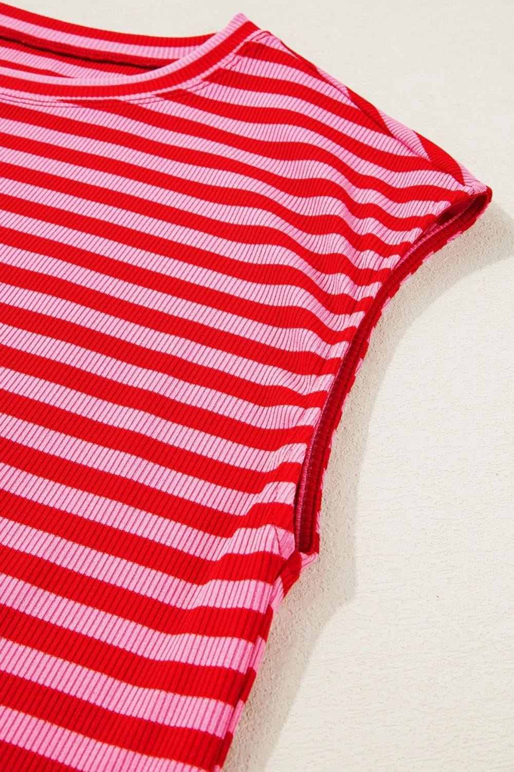 Stripe Ribbed Cap Sleeve Round Neck T Shirt – Strawberry for Shopify Collective (10 view)