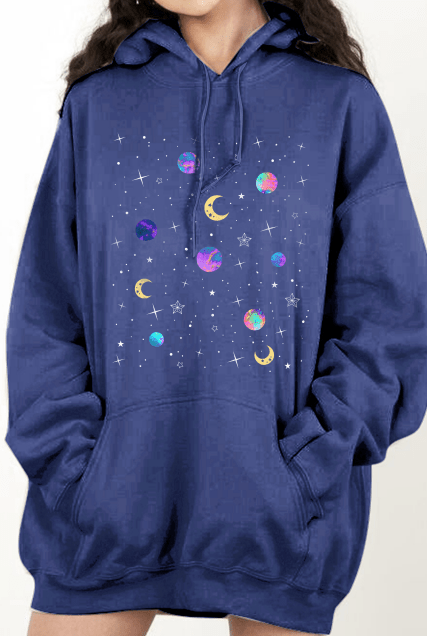 Simply Love Simply Love Full Size Dropped Shoulder Star & Moon Graphic Hoodie – Dusty Blue Women's Top for Shopify Collective (4 view)