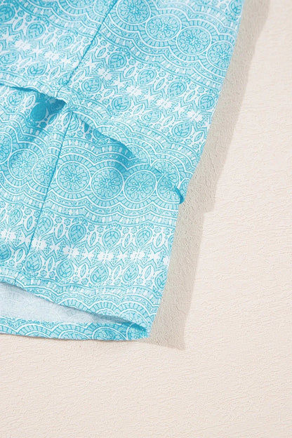 Printed Ruffled Wide Straps Tank – Pastel Blue by Simply Love