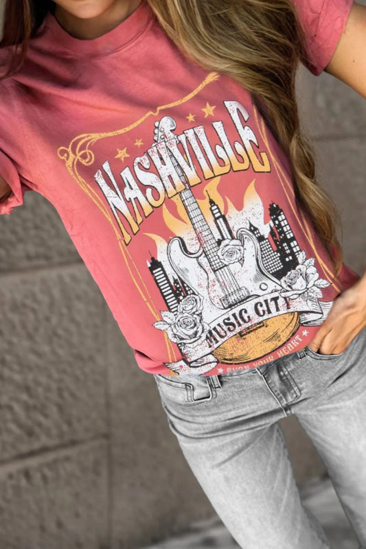 Mineral Nashville Music City Graphic Retro T-Shirt – Burnt Coral for Shopify Collective (2 view)