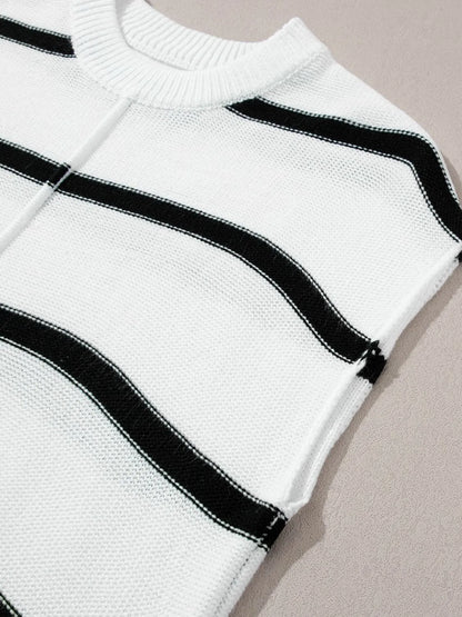 Striped Batwing Sleeve Knit Top – White by Simply Love