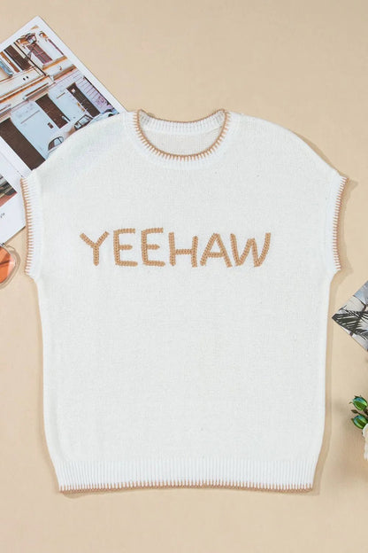 YEEHAW Stitch Edge Crew Neck Knit Top – White for Shopify Collective (6 view)