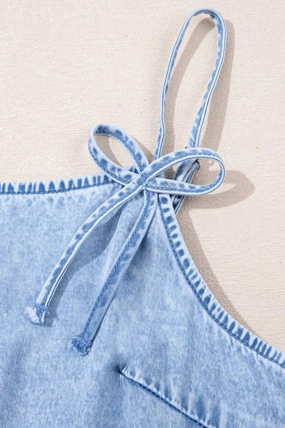Bow Detail Spaghetti Straps Ruffle Hem Denim Dress – Light Blue Dresses for Shopify Collective (9 view)