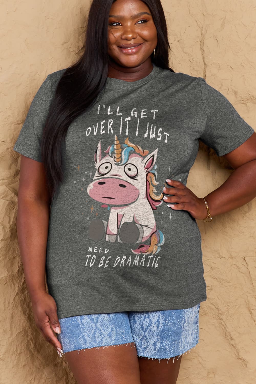 Simply Love Full Size I'LL GET OVER IT I JUST NEED TO BE DRAMATIC Graphic Cotton Tee – Charcoal by Simply Love