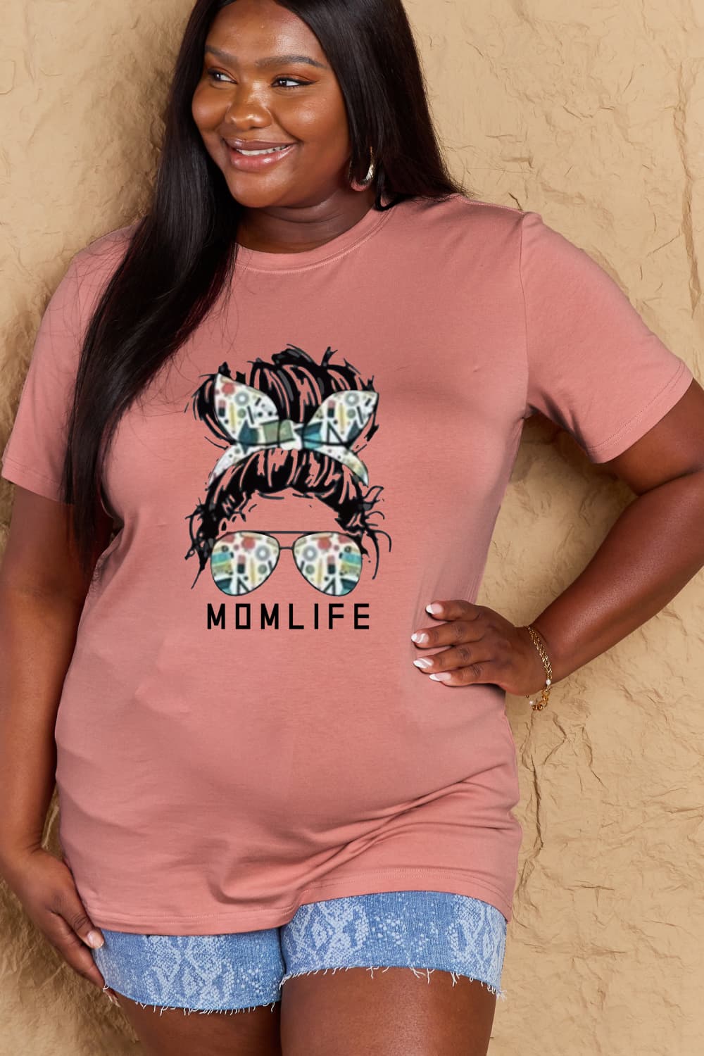 Simply Love Full Size MOM LIFE Graphic Cotton Tee – Charcoal Women's Top for Shopify Collective (5 view)