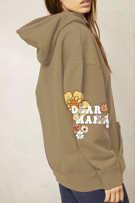 Simply Love Full Size DEAR MAMA Flower Graphic Hoodie – Taupe Hoodies for Shopify Collective (2 view)