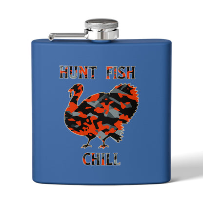 Hunting-Themed Stainless Steel Flask - "Hunt Fish Chill"