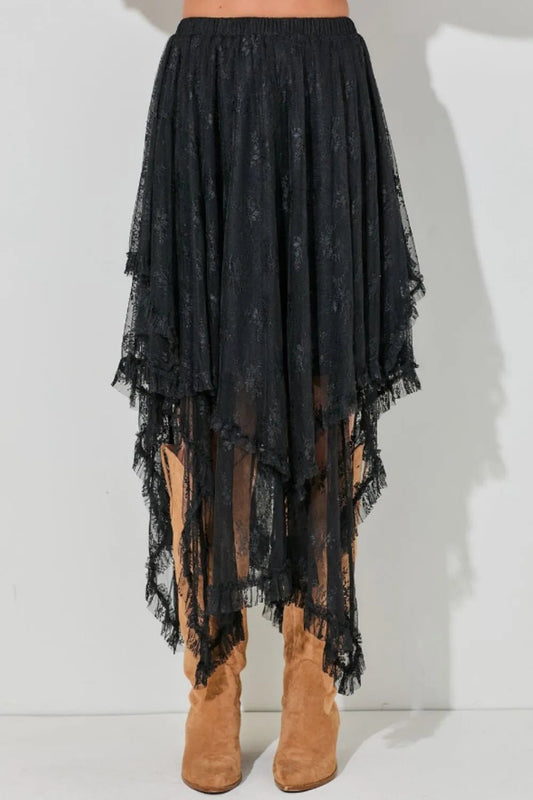 Elastic Waist Asymmetrical Lace Skirt – Black for Shopify Collective (1 view)