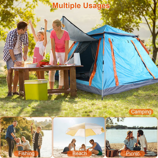 4–5 Person Camping Tent (7.05×7.05×4.46 ft) – Fast Setup, Mosquito - Net Windows, Carry Bag – Blue Camping Gear for 4 - 5 Person (2 view)