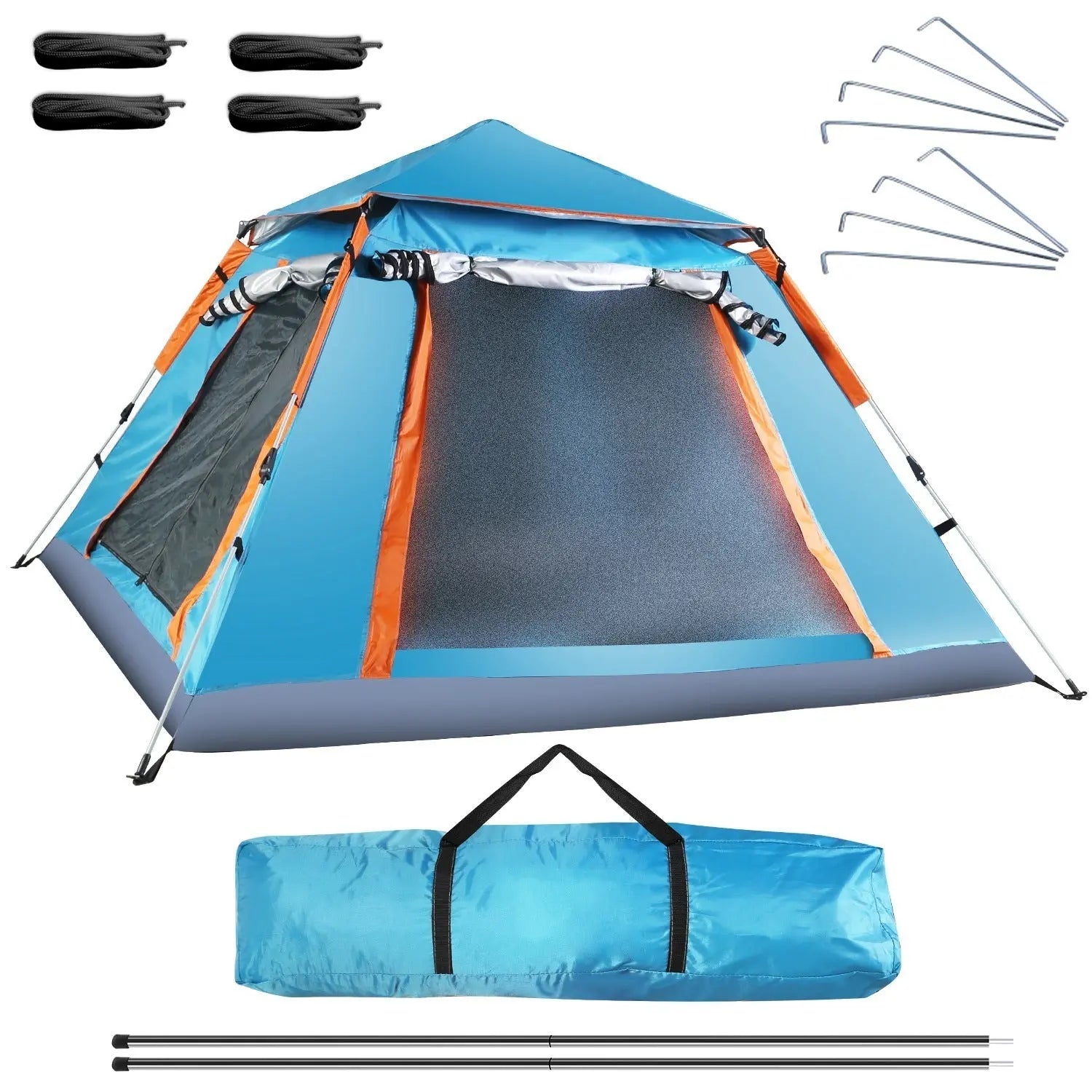 4–5 Person Camping Tent (7.05×7.05×4.46 ft) – Fast Setup, Mosquito - Net Windows, Carry Bag – Blue Camping Gear for 4 - 5 Person (1 view)