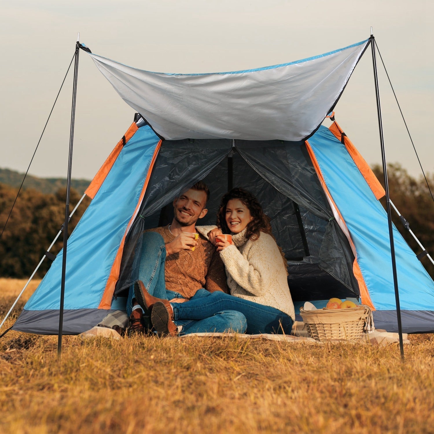 4–5 Person Camping Tent (7.05×7.05×4.46 ft) – Fast Setup, Mosquito - Net Windows, Carry Bag – Blue Camping Gear for 4 - 5 Person (3 view)